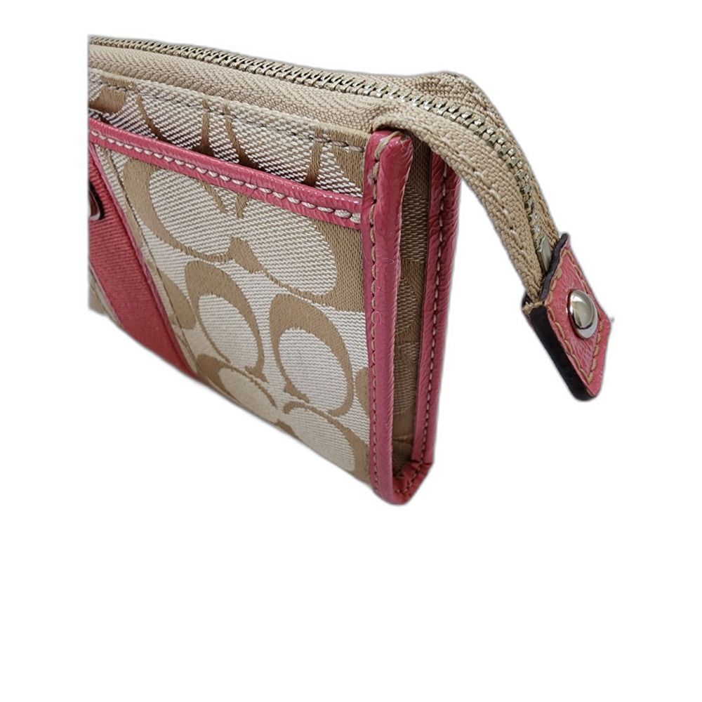 Coach Signature Canvas Stripe Wristlet Wallet – Khaki & Pink - Picture 10 of 12